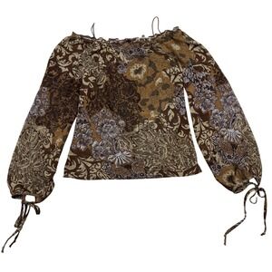 VTG Y2K Opera Sheer Mesh Off Shoulder Paisley Floral Blouse‎ Brown Dreamer Sz M